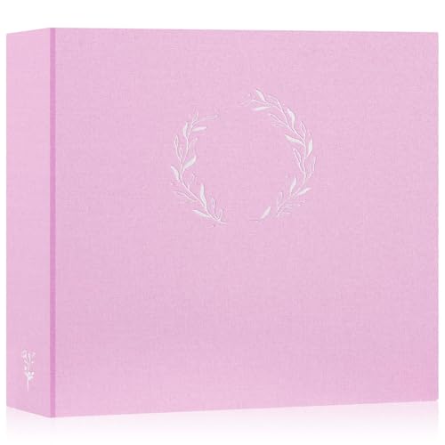 Lanpn Photo Album Scrapbook 12x12, Linen Cover Wreath Design Top Load 3 Ring Folder Binder Photobook Photo Book 12 x 12 inch with 30 Plastic Sleeves 60 Pages Pink - color: Pink, size: 12x12"