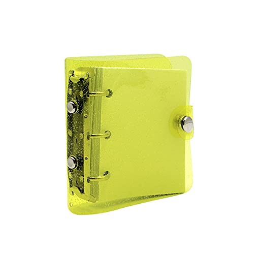 Mini Transparent 3-Ring Binder Covers Clear Soft PVC Notebook Round Ring Binder Cover Protector Snap Button Closure Loose Leaf Folder with Blank Inner Papers - color: Shiny Yellow