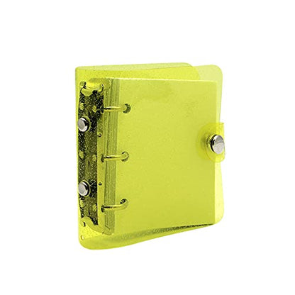 Mini Transparent 3-Ring Binder Covers Clear Soft PVC Notebook Round Ring Binder Cover Protector Snap Button Closure Loose Leaf Folder with Blank Inner Papers - color: Shiny Yellow
