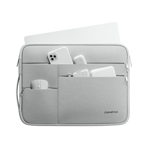 Omnpak 13-inch Laptop Sleeve Case for MacBook Neo A18 Pro/MacBook Air M5, Water-Resistant Protective Case with Side Handle and Pockets Carrying Case for 13-14" MacBook Air/Pro M5/M4/M3/M2/M1 - color: Gray, size: For 13-14 inch MacBook M4/M3/M2/M1