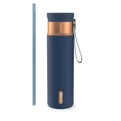 Contigo SnapSeal 709.8ml(24온스) 스테인리스 스틸 진공 단열 물병, 누출 방지 자동 닫힘 뚜껑, 휴대용 스트랩 및 재사용 가능한 빨대, BPA 프리 및 납 프리, 식기세척기 사용 가능 - color: 어비스 브론즈, size: 24온스