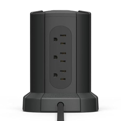 Amazon Basics Power Strip Tower Charging Station, Surge Protector 1080J, 9 Outlet with Integrated USB Charging Ports (2 USB-A and 1 USB-C), Space Saving, 15A, 6ft Cord, Black - size: 6 Feet