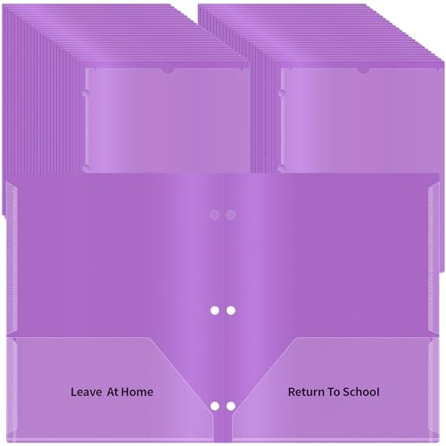 50 Pcs 3 Holes Home School Folders with Clear Front Pockets, 2-Pocket Classroom Communication Folder Homework Parent Teacher Folder Take Home Plastic Folders for Student (Purple) - color: Purple