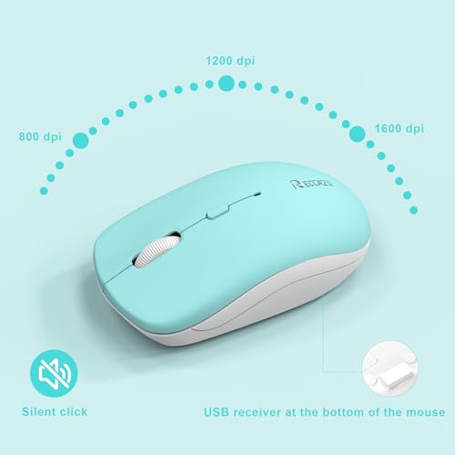 RECCAZR Wireless Keyboard and Mouse Combo, Full-Sized Keyboard and Adjustable DPI Mouse, 2.4GHz USB Receiver, Wireless for PC, Windows, Desktop, Laptop (Blue) - color: Tiffany Blue