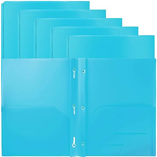 Youngever 6 Pack Heavy Duty Plastic Two Pocket Folders with 3 Prongs, Metal Prongs Fastener, Heavy Duty Plastic 2 Pocket Folder (Teal) - color: Teal