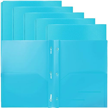 Youngever 6 Pack Heavy Duty Plastic Two Pocket Folders with 3 Prongs, Metal Prongs Fastener, Heavy Duty Plastic 2 Pocket Folder (Teal) - color: Teal