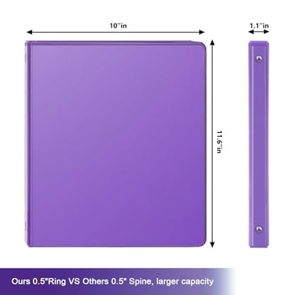 COMIX 3 Ring Binder 1/2 inch with Clear View Cover, 0.5" View Binder Holds 100 Sheets of US Letter Size Paper, 6 Pack (Purple) - color: Purple, size: 0.5 inch, style: 6-Pack