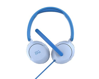myFirst CareBuds Link W2 Kids Wired Headphones with Microphone, 85dB Volume Limit, 3.5mm On-Ear Headset, Foldable Lightweight Headphones with Rotatable Boom Mic (Mix Blue) - color: Mix Blue