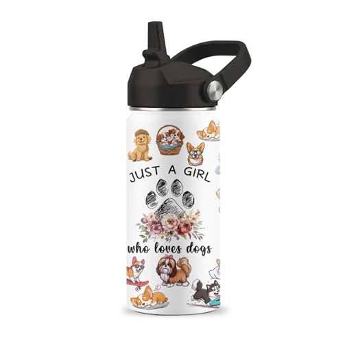 Dog Lover Gifts for Girls, 16 oz Water Bottle with Straw Lid, Stainless Steel Insulated Dog Water Bottle, Cute Puppy Tumbler for School Travel Outdoor - color: Dogs