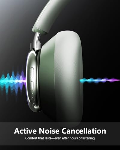 Wentronic Y03 Bluetooth Headphones Wireless Active Noise Cancelling Over Ear Headphones 48 Hours Playtime High Sound Quality 6 EQ Music Mode Headphones with Soft Ear Cushion - Green - color: Green