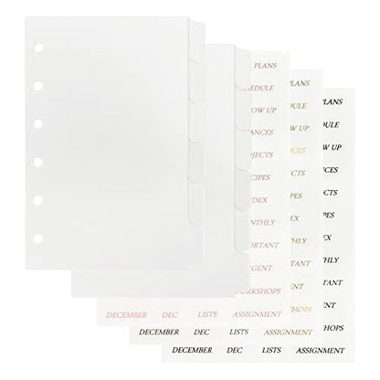Koqye 12pcs A7 Pocket 6-Ring Binder Dividers with Tabs & Planner Stickers | 3.19" x 4.96", Transparent Sturdy Insertable Notebook Planner Tab Dividers for Binders, Agenda Accessories