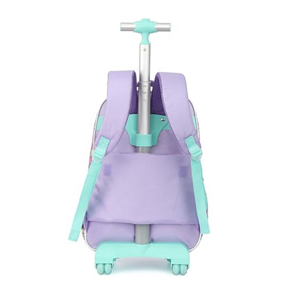 Cartoon Rolling Backpack for Boys Girls, Kids 5 Pcs Wheeled Backpack, Travel Backpack for Elementary Students (Panda Purple) - color: Panda Purple