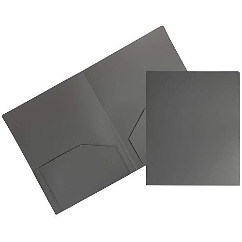 JAM PAPER Heavy Duty Plastic 2 Pocket Extra Tough School Folders - Grey - 6/Pack - color: Grey, size: 6 Per Pack