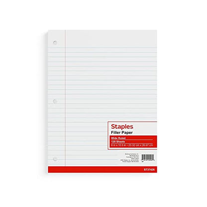 STAPLES Wide Ruled Filler Paper, 8” x 10.5”, 120 Sheets/Pack, 36‑Pack - size: 8'' x 10.5'', style: 4,320 Sheets