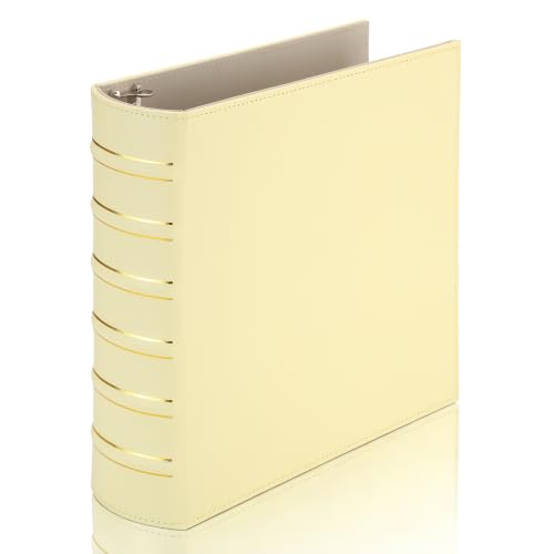 LETVPVOW Vintage Hardback 3 Ring Binder 2 Inch, Professional Leather Binder 3 Ring, Three Ring Binders Fits 8.5 x 11, D Ring Binders for Photo Album, Home, School and Office Supplies- Light Yellow - color: Light Yellow, size: 2 Inch