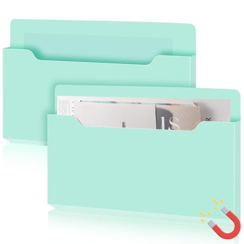 Feifeiya 2 Pcs Magnetic File Folder Wall Hanging Holder Large Pocket Paper Magazine Mail Organizer for Refrigerator Classroom Locker Whiteboard(Horizontal,Mint Green,13.8 x 8.3 Inches) - color: Mint Green, size: 13.8 x 8.3 Inches, style: Horizontal