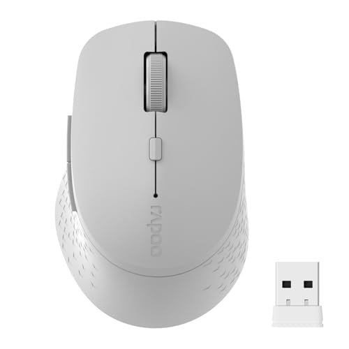 Rapoo M300G Silent Wireless Mouse, Bluetooth Mouse for Laptop, 2.4GHz with USB Receiver, 2400 Adjustable DPI Optical Tracking, 1 Year Battery Life, Compatible with PC, Grey - color: Light Grey