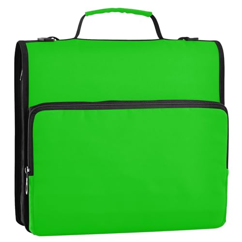 Neon Dark Green 3 Ring Zipper Binder with Shoulder Strap & Handle 3 Inch D-Ring with Pencil Pouch, Expanding File Folder & Multiple Pocket, Binder Organizer for School Office - color: Neon Dark Green