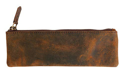 Leather Pen Pencil Case, Zip Pouch, Accessories holder, Stationery Bag, Classic Handmade Design (Vintage Brown)