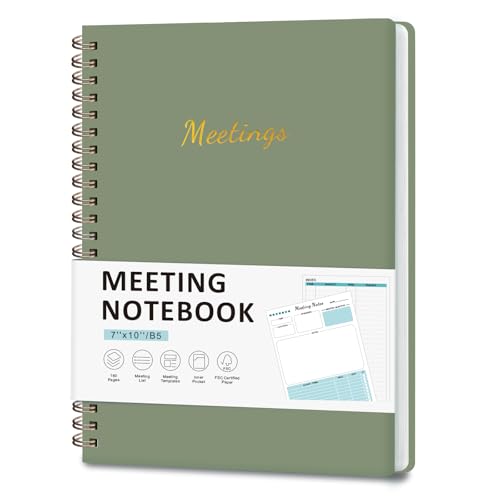 Meeting Notebook for Work Organization, Work Planner Notebook with Action Items, Project Agenda Planner for Note Taking, 160 Pages (6.9" X 9.9"), Perfect Office School Business Supplies for Women & Men(Green) - color: Green