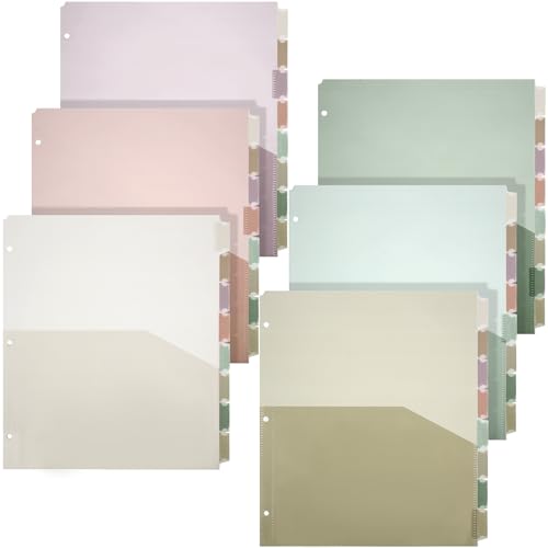 48 Count Binder Dividers with One Pockets for 3 Ring Binders 3 Hole Punched 9.75 x 11.5 in Plastic Sturdy Colorful Page for Back to School Office Home Organizer, 6 Sets(Classic) - color: Classic Color