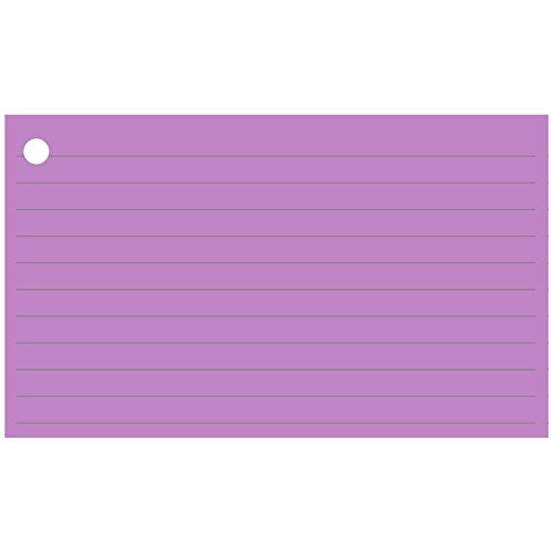 Colonial Cards: 150 Color Cardstock 3" x 5" Index Cards, Medium Purple, Lined Landscape Format with Corner 1-Hole Punched and 4 Binder Rings - color: medium purple
