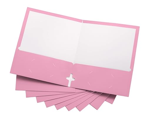 10 Pack Two Pocket Folders, Pink, Strong Thick Paper Folders, for Letter Size, by ACTIVITYya - color: Pink