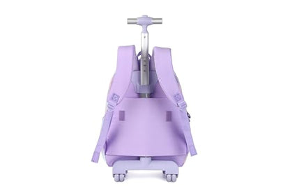 Rolling Backpack 17 inch with Lunch Bag Wheeled Laptop Backpack with wheels(QUILTED PURPLE) - color: Quilted Purple