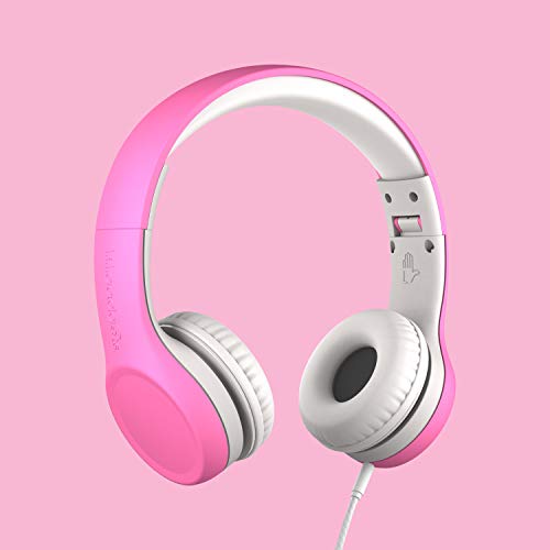 LilGadgets Connect+ Foldable Headphones, Adjustable Fit Soft Touch Padding for Kids with Mic, Volume-Limited & Noise Reduction On-Ear Wired Headset for School with SharePort - Pink, Ages 3-14 - color: Pink