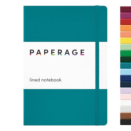 PAPERAGE Lined Journal Notebook, (Turquoise), 160 Pages, Medium 5.6 in x 8 in - 100 GSM Thick Paper – Hardcover Journaling Notebook for Work, School & Note Taking - color: Turquoise, style: A. Lined
