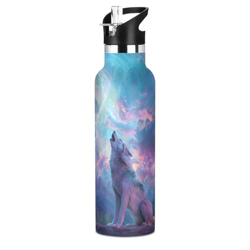 Kids Sport Water Bottle Wolf Lightning 20 oz Stainless Steel Cup Insulated Water Flask Travel Mug for Gym Travel School - color: Wolf
