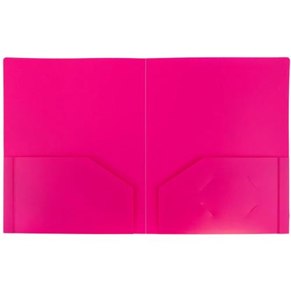 JAM PAPER Heavy Duty Plastic 2 Pocket Extra Tough School Folders - Fuchsia Hot Pink - 3/Pack - color: Fuchsia, size: 3 Per Pack