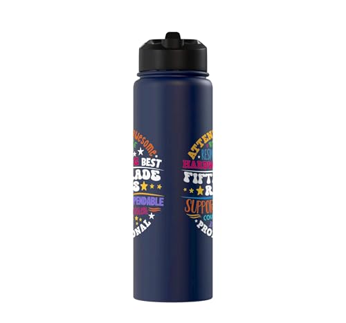 Fifth Grade Rocks Teacher Student - 5th Grade Back to School Stainless Steel Insulated Water Bottle - color: Navy Blue