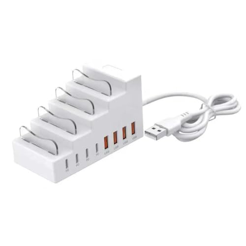 1pc 8-in-1 Fast Charging Station, Featuring 4 USB Ports+ 4 Type-C PD Fast Charging Ports, with Phone Holder/Desktop Organizer. Supports Fast Charging Via Type-C Multi-Plug/Multi-Output Sockets
