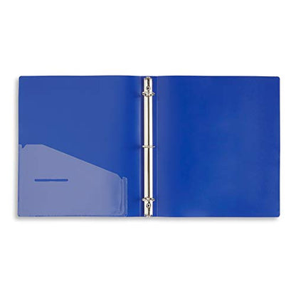 Blue Summit Supplies 6 Pack 3-Ring Plastic Binder, 1-Inch Flexible Binder, Soft Cover with Pocket, Assorted Colors with Blue, Green, and Purple Bendable Binders