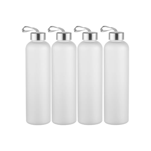 novelinks 4 Pack 27OZ Frosted Water Bottles with Stainless Steel Silver Lid,Leakproof Gym Bottles, Reusable Sport Water Jug for Fitness Camping Office - color: Frosted-27oz-4Pack