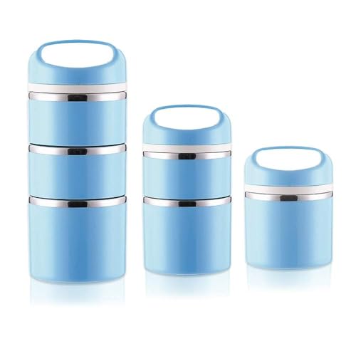 Lille Home Stackable Stainless Steel Thermal Compartment Lunch/Snack Box, 3-Tier Insulated Bento/Food Container with Lunch Bag, Utensils Set and Three Extra Seals, 43OZ (Blue with Utensils) - color: Blue with Utensils