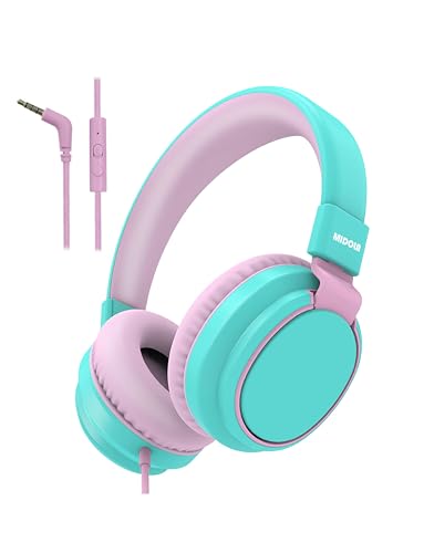 MIDOLA Kids Headphone Wired Volume Limited 85/94dB Over-Ear/On-Ear Foldable Headset with Microphone Hearing Protection Headphones for Toddler Boy Girl Child School Learning Pad Tablet Cyan - color: Cyan