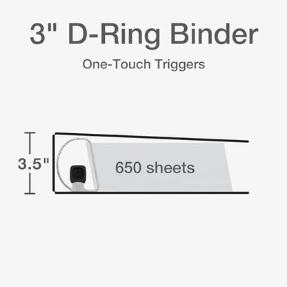Cardinal 3 Ring Binder, Binders for School and Office, Durable 3 Inch Premier Easy Open Binder, ONE-Touch Locking Slant-D Rings, 650-Sheet Capacity, ClearVue Cover, PVC-Free, White (10330) - size: 3-Inch (Pack of 1)