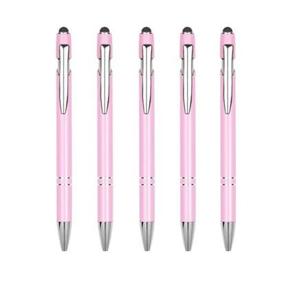 Ballpoint Pen Metal Soft Stylus Pen for Touch Screens，Retractable Tactile Turn Pen，Bulk Pens for Gifts Office Essentials，Medium Point，Black Ink (5 Pink) - color: 5 Pink