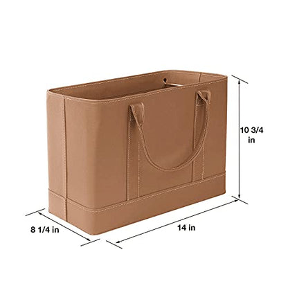 HOME DISTRICT Chic File Organizer Tote - Important Document Organizer Bag, Portable File Box with Handle, Brown