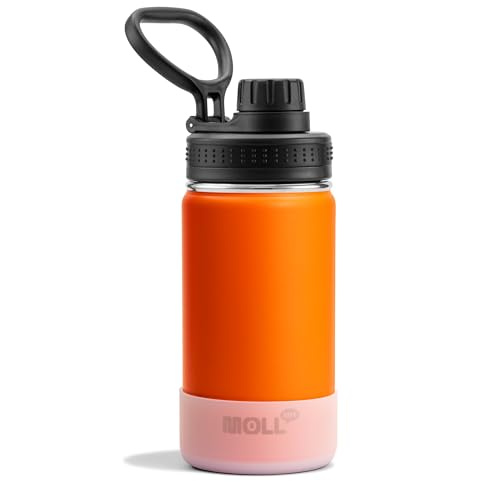 Kids Water Bottle-12 oz Stainless Steel Vacuum Insulated Sports Water Bottle for School, Reusable Metal Travel Water Flask with Silicone Boot (Orange) - color: Orange, size: 12 Ounces