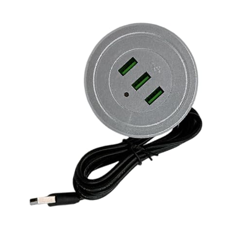 Recessed Double USB Charging Station 3 Outlets 170CM Cable Type B Plug for Tablets Phones Electronics - color: Silver