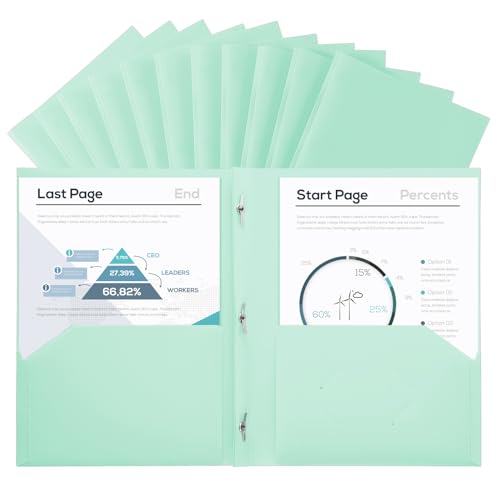 SUIN Plastic Project-Folder with 2 Pockets and 3-Prong Fasteners, for US Letter Size, Bulk Pack Color File-Folder for US Letter Size Papers, Ideal for School & Office, (Pastel Mint) - color: Pastel Mint