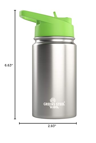 Kids Water Bottle - 12oz Stainless | Leak Proof With Straw & Handle | 24 Hours Cold | Insulated, Double Wall Stainless Steel | Easy Sip Toddler Cup | Child's Flask | Eco Friendly - color: Steel