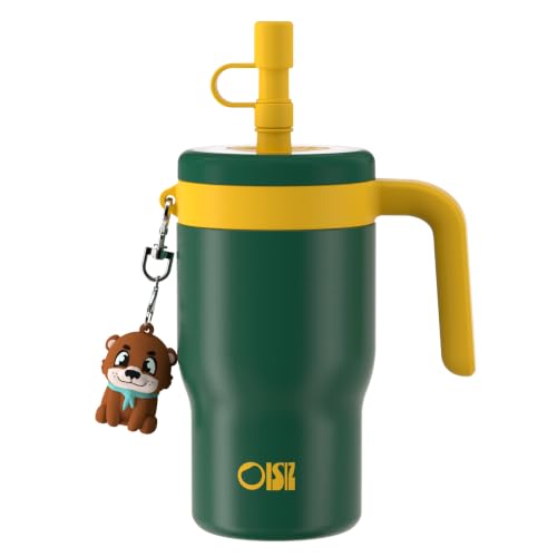 OISIZ 14oz Kids Tumbler with Straw Lid & Handle,Kids Cup with Animal Accessory for School,Kids Water Bottles with Dust-proof Cover,Leakproof Water Bottles,316 Stainless Steel,Keep Cold 24 Hours-green - color: Forest Green