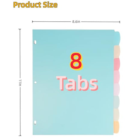 8 Tab Binder Dividers,Plastic Dividers for 3 Ring Binder,Big Tab Dividers for 3 Ring Binder with Sticker Labels, Pastel Color (2)