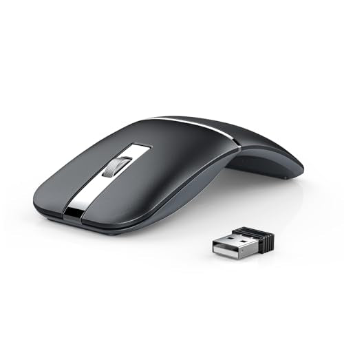 WFB 180° Flip Ultra-Thin Wireless Mouse, Bluetooth 5.0 & 2.4GHz Rechargeable Silent Travel Mouse, Ergonomic Rotatable Design for Laptop, PC, MacBook, Chromebook