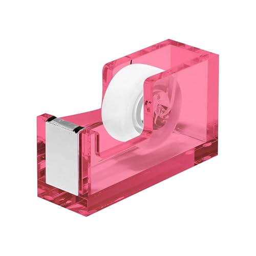 OfficeGoods Acrylic Tape Dispenser – Modern Desk Organizer for Office Supplies, Heavy Duty Refillable Tape Holder for Home and School Crafting, Stylish Desktop Accessory for Gift Wrapping, Pink - color: Pink