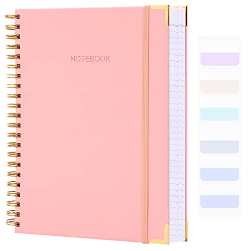Spiral Notebook, College Ruled Notebook Journal, 7” x 10”, 300 Pages Leather Writing Journal for Women Men, B5 Hardcover Notebook for Work School, 24pcs Index Tabs, Pink - color: Pink, size: 7" x 10"